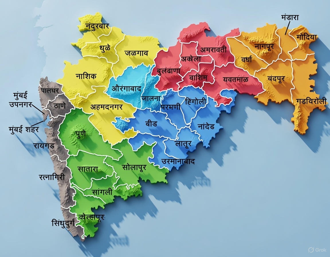 3D Maharashtra State Map Political Divisions & GIS Download