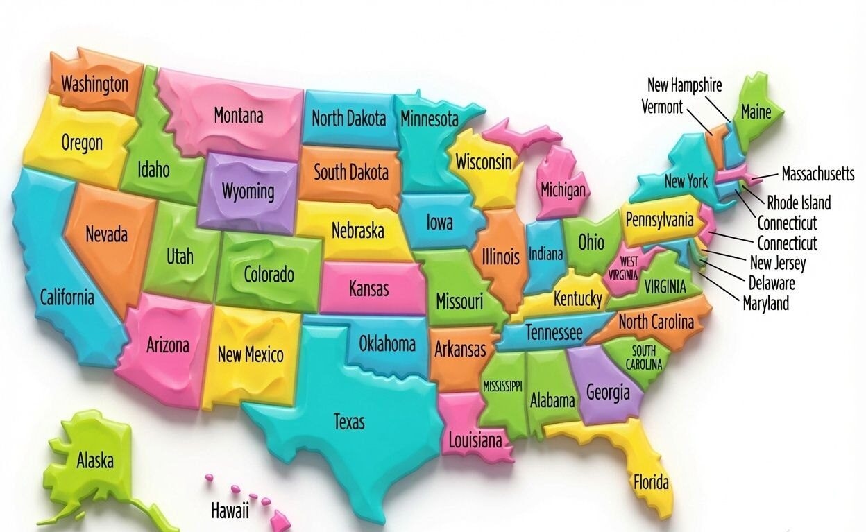 3D USA Map Vector Illustration with Realistic Shadows