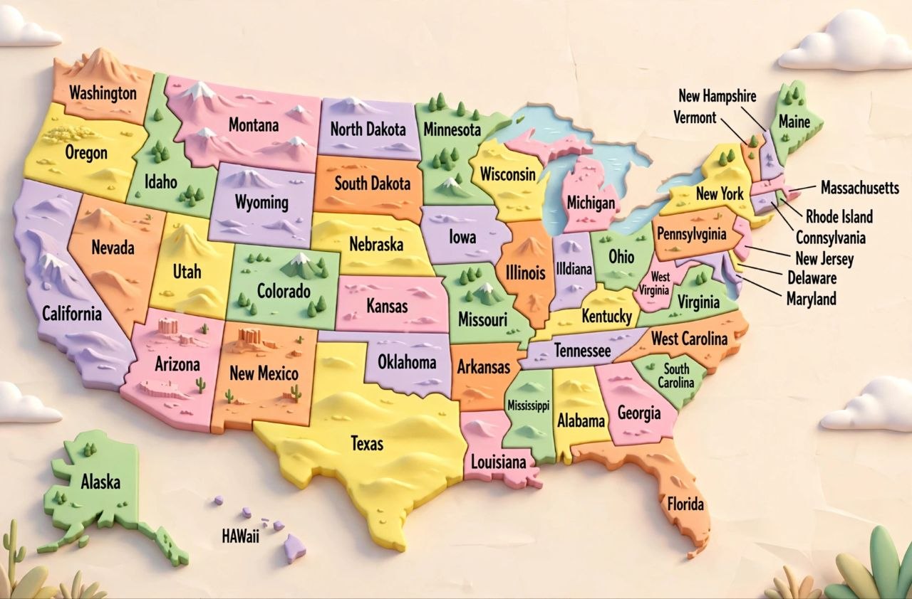 USA 3D Topographic Map Showing Mountain Elevations